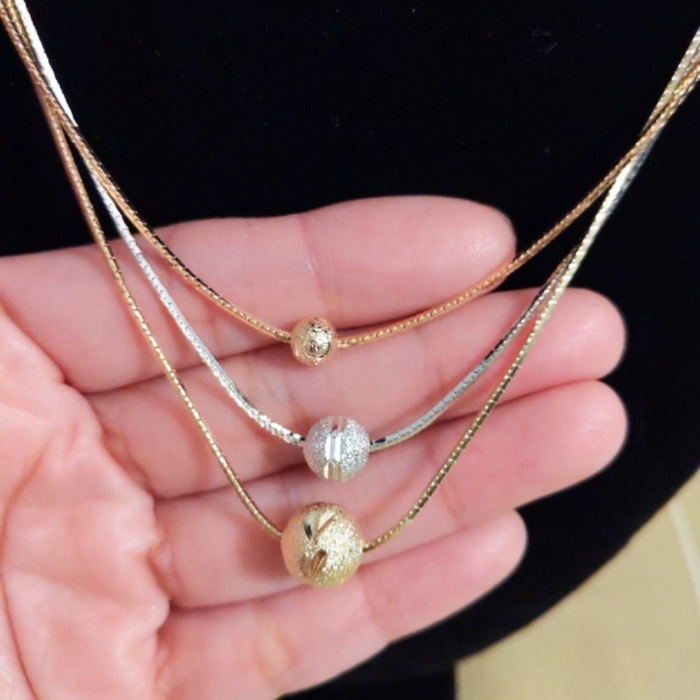 Tricolor layered necklace gold plated